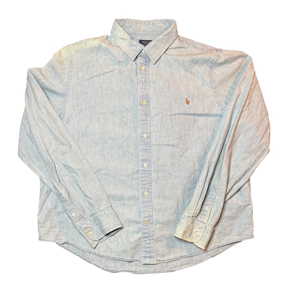 Polo Ralph Lauren Chambray Button Down Shirt Mens XXL Blue Pony Logo Long Sleeve